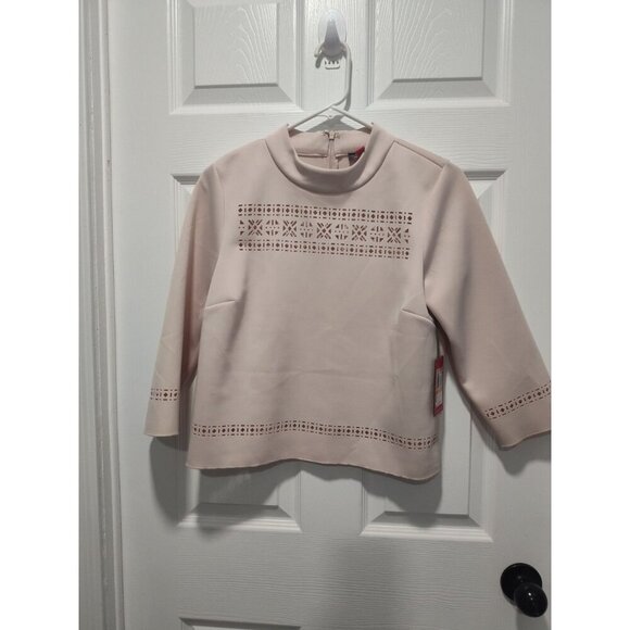 Vince Camuto Women’s Beige Mock Neck Laser Cut Out Blouse, 3/4 Sleeve Size Small - Picture 8 of 8